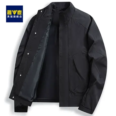 雅鹿夹克男2023春秋新款潮牌翻领美式复古工装上衣飞行员休闲外套商品大图