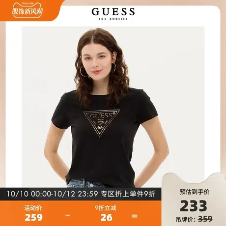GUESS新品女士倒三角渐变LOGO印花休闲圆领短袖T恤-YM2K8407K图片