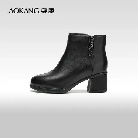 【门店发货】奥康女鞋 2023冬季新款真皮时尚加绒女短靴休闲靴商品大图