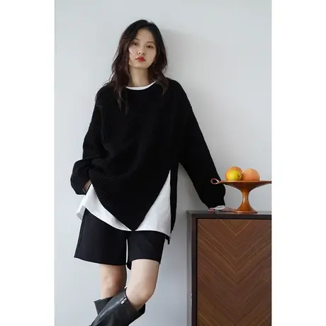 嘉茱莉2023秋季新款1OO羊毛针织衫女小众设计感针织上衣宽松长款图片