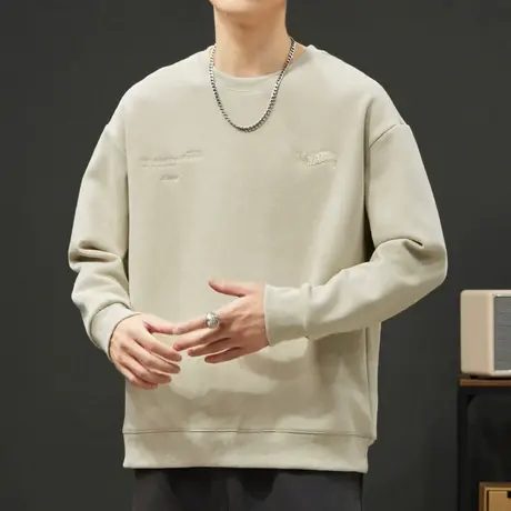 2023年新款男装小众潮牌高端休闲圆领卫衣秋冬季男生无帽长袖上衣商品大图