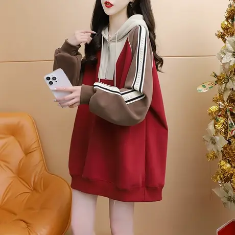 加绒加厚连帽卫衣女中长款2023新款秋冬季爆款洋气宽松设计感外套商品大图