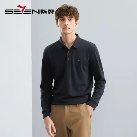 【5A抗菌】柒牌polo衫男长袖2023秋冬新款商务休闲含羊毛翻领T恤商品大图