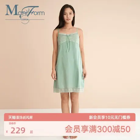 曼妮芬棉质生活睡裙50支丝光棉全棉纯棉V领领口蕾丝吊带裙睡裙图片
