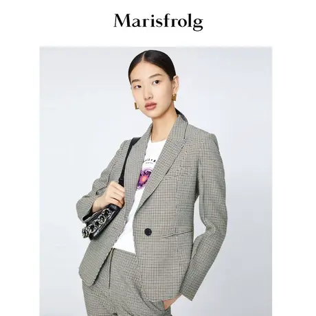 【千鸟格】玛丝菲尔西装21年冬季新羊毛棕色格子时尚西装外套商品大图