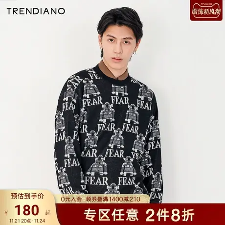 TRENDIANO潮牌官方秋冬男装时尚潮流毛衣宽松机器人圆领针织衫男商品大图
