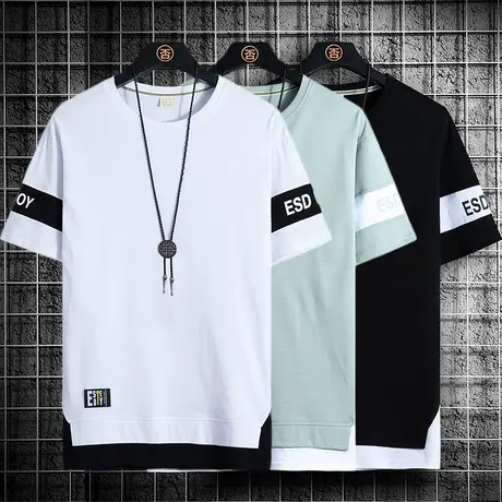 国潮男士短袖2025新款棉感t恤男夏季潮牌半袖冰丝体恤衫学生衣服T商品大图