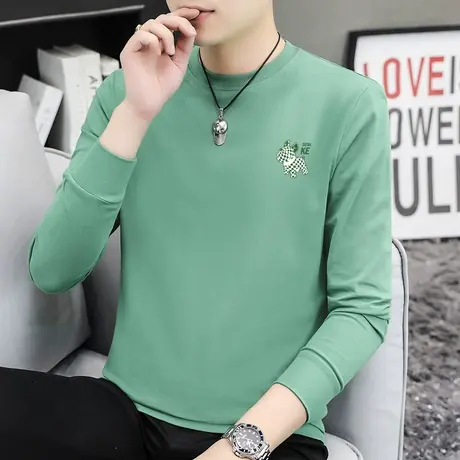 240G重磅t恤男士长袖纯棉宽松潮流内搭打底衫印花体恤全棉秋衣服图片