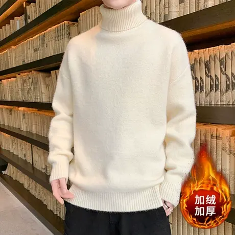 秋冬季一体加绒加厚款毛衣男士高领潮流针织衫韩版个性内搭羊毛衫商品大图