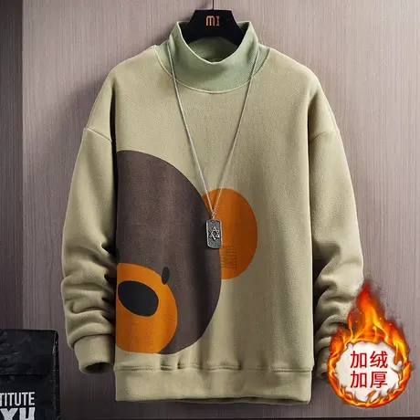 秋冬季半高领卫衣12岁男孩13初中学生14加绒加厚15大童打底衫上衣商品大图