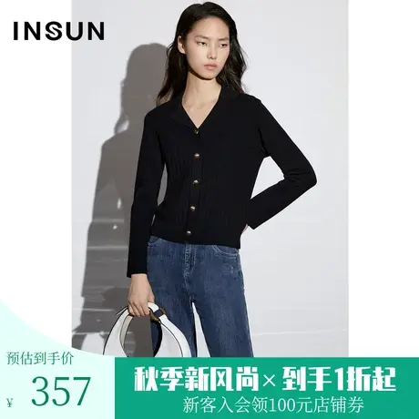 恩裳COVER2023春新款简约翻驳领金属纽扣装饰羊毛混纺针织衫商品大图