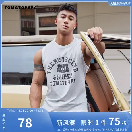 TOMATOPAPA美式运动背心做旧复古花潮流百搭健身无袖透气青年上衣商品大图