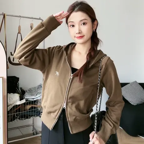 减龄休闲百搭美式复古双拉链短款夹克外套女小个子春秋2023新款商品大图