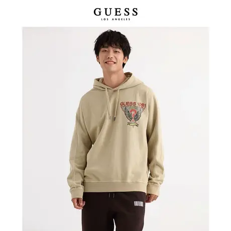 【38上新季】GUESS 男士美式休闲印花抽绳连帽纯色卫衣图片