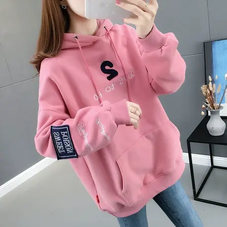 加绒卫衣女加厚连帽秋冬新款2022宽松韩版中长款bf慵懒风ins套头图片