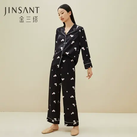 金三塔印花真丝睡衣女100%桑蚕丝宽松可外穿家居服图片