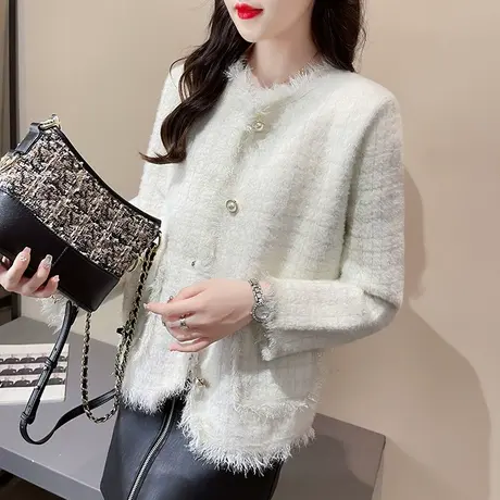 早秋女士水貂绒短外套女款2023年新款小香风开衫洋气宽松上衣春秋商品大图