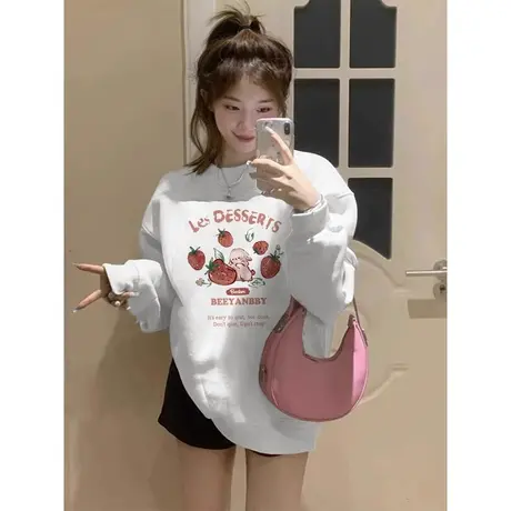 秋冬冬薄款卫衣女2023新款爆款学生宽松显瘦套头圆领上衣长袖外套商品大图