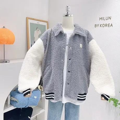 22秋冬款羊羔绒开衫外套韩国东大门ins小熊翻领毛毛卫衣棉服保暖图片
