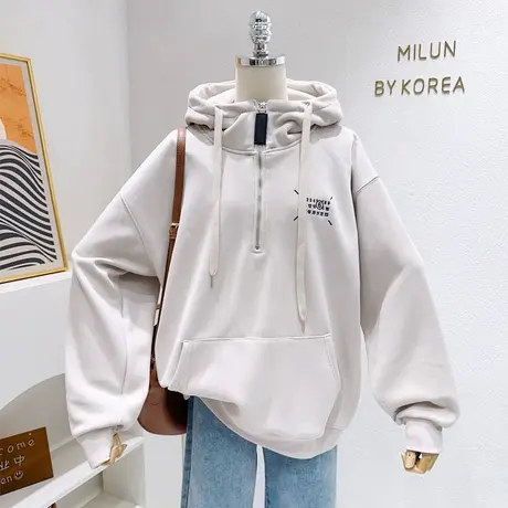 秋冬款复古美式外套~韩代款高级感刺绣半拉链摇粒绒卫衣休闲大码图片