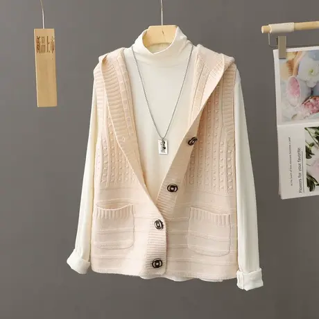 早秋季2023年新爆款女装上衣连帽针织马甲开衫女坎肩叠穿毛衣马夹图片