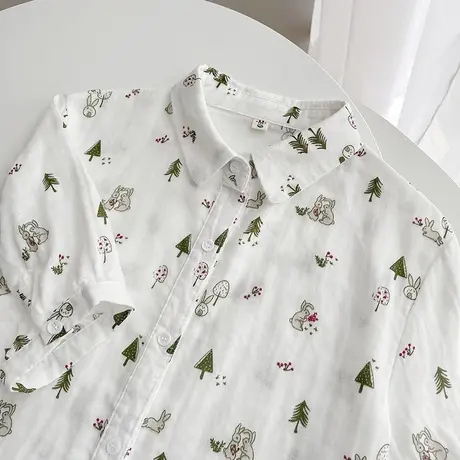 夏季韩版文艺小清新减龄双层棉纱短袖衬衫女学生宽松百搭半袖上衣图片