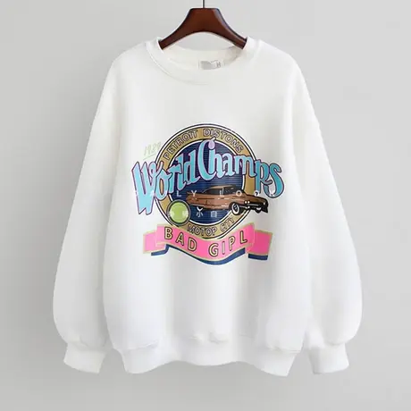 卫衣女春秋薄款2022新款韩版ins潮学生短款圆领宽松无帽上衣外套商品大图