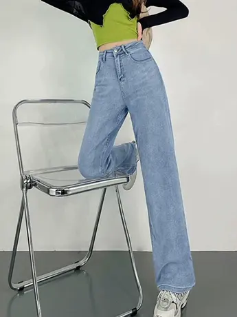 清仓捡漏阔腿牛仔裤女2023年新款春秋高腰直筒宽松垂感拖地裤子商品大图