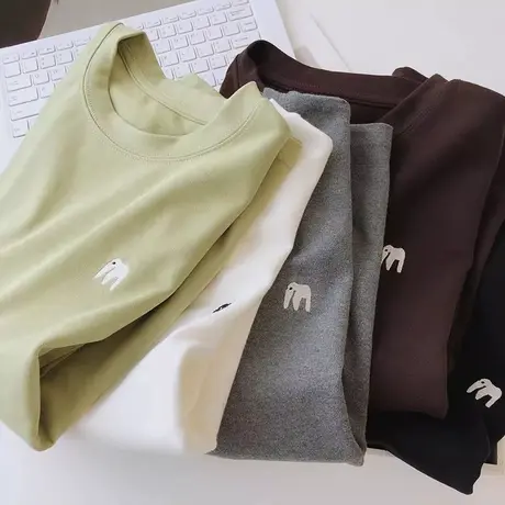 德绒磨毛长袖T恤女秋冬装2023新款宽松显瘦加厚保暖打底衫上衣潮商品大图