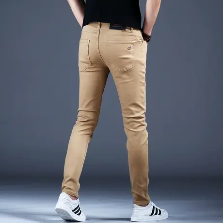高档卡其色弹力牛仔裤男款修身小脚秋冬款2023休闲男裤子高端潮牌商品大图