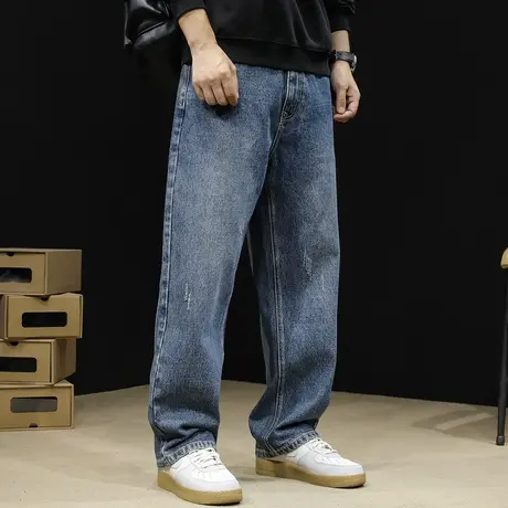 直筒牛仔裤男潮牌春季2024新款宽松大码春秋阔腿长裤百搭裤子男裤图片