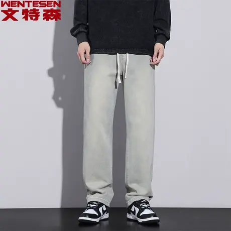 秋季新款宽松直筒牛仔裤男款休闲时尚潮牌男裤韩版潮流男士长裤子商品大图