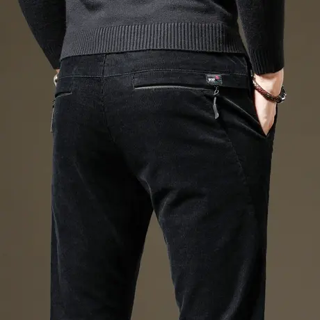 秋冬季黑色男裤灯芯绒裤子男士休闲长裤直筒宽松弹力中年爸爸加厚商品大图