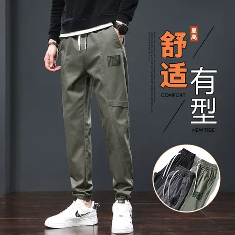 秋冬款潮牌痞帅男生外穿大码哈伦休闲裤子冬季军绿色高街束脚工装商品大图