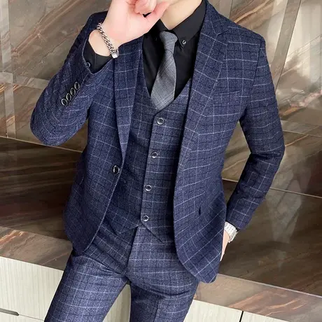 春夏西装套装男韩版青年潮流潮男婚礼伴郎礼服修身西服西装两件套图片