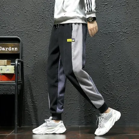 重磅休闲裤男秋冬季厚款灯芯绒运动卫裤设计感痞帅加绒哈伦裤潮流商品大图