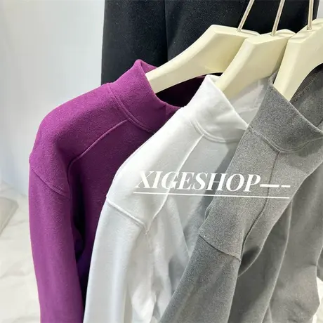 半高领德绒卫衣打底衫女秋冬季宽松白色内搭软糯长袖T恤上衣多色商品大图