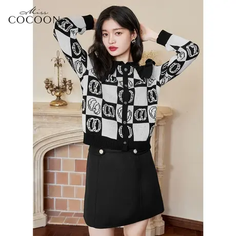 miss COCOON大翻领针织衫女2023新款春季宽松设计感羊毛毛衣开衫商品大图