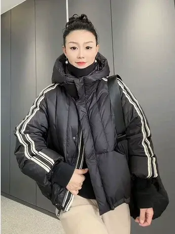 新款休闲欧货气质百搭潮流时尚简约韩版宽松连帽白鸭绒面包羽绒服图片