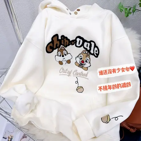 韩代秋冬款连帽上衣~ins俏皮可爱设计感加绒厚卫衣洋气减龄大码女商品大图