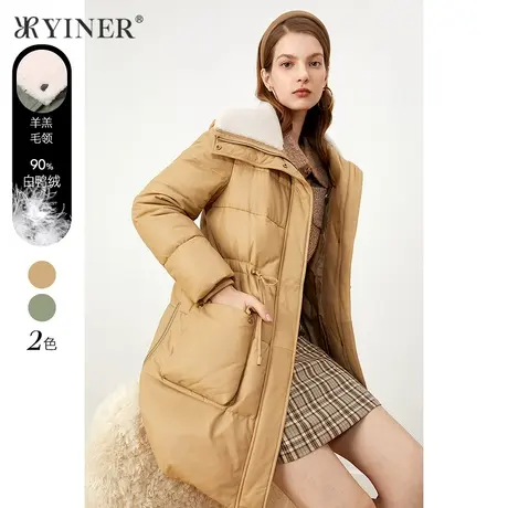 *YINER音儿女装冬季新款通勤大翻毛领真羊皮羽绒服图片