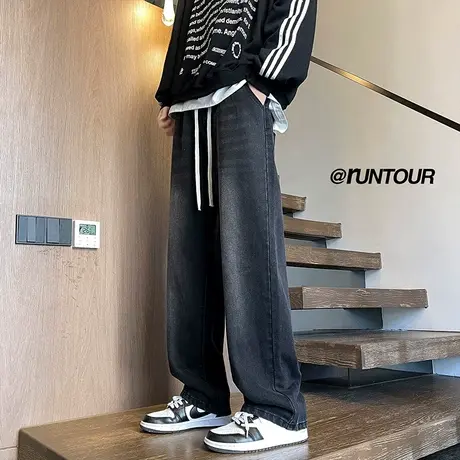 牛仔裤男春秋季2024新款直筒休闲裤水洗复古美式多巴胺拖地长裤潮商品大图