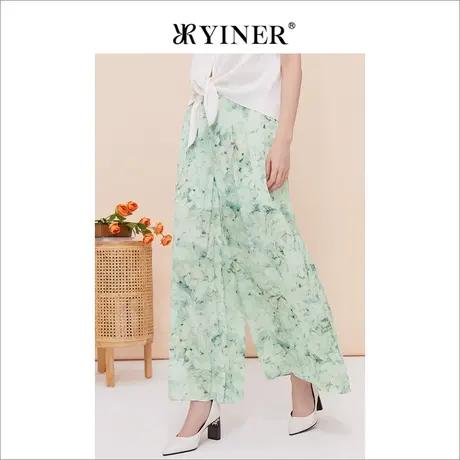 [度假风]YINER音儿线上专选女装2023夏季印花休闲裤阔腿长裤商品大图