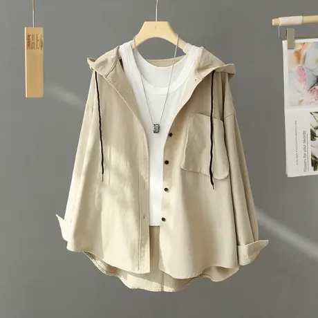 早春新款防风连帽风衣外套女中长款宽松大码休闲减龄夹克衫冲锋衣图片