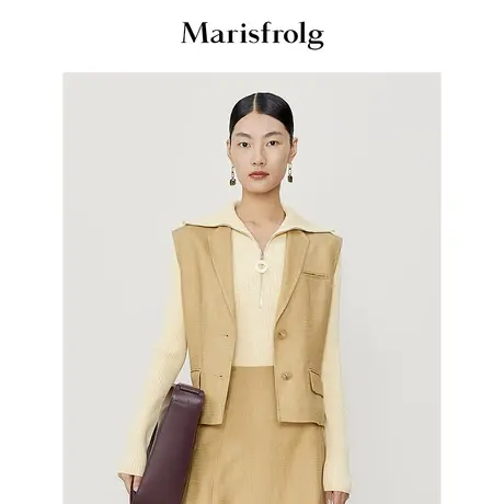 【OL职场风】玛丝菲尔春季新款姜黄色西装马甲外套商品大图