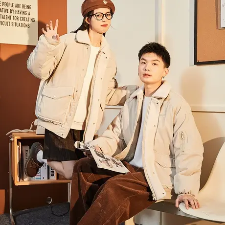唐狮2024新款夹克外套情侣拼接仿羊羔绒加厚保暖夹克外套男女1.31商品大图