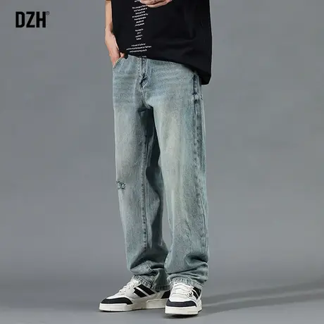 男士水洗破洞牛仔裤男直筒痞帅高级感裤子潮牌男裤春季休闲裤男款商品大图
