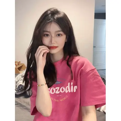 夏季纯棉短袖t恤女ins潮2022新款宽松oversize设计感小众半袖上衣商品大图