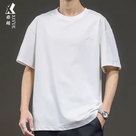 希越240g重磅冰丝棉T恤男2024春季新款宽松大码男士休闲短袖体恤图片