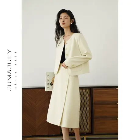 嘉茱莉2024早春新款小香风外套女小香风半裙套装设计感短外套上衣商品大图